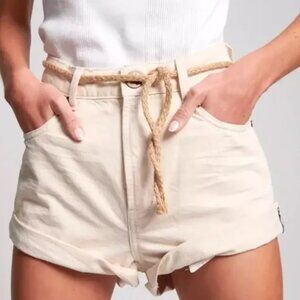One Teaspoon The High Waist Bandit Short in Cream SIze 26 Roll-Up Cotton Denim